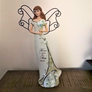 Pavilion - "Home is where the Story begins" Floral Angel Figurine 12"
